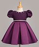 Bluebell Satin Woven Half Sleeves Party Dress With Floral Applique & Lace Embellished - Wine