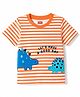 Babyhug 100% Cotton Knit Half Sleeves Striped & Dino Embroidered T-Shirt - Orange