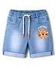 Babyhug Denim Washed Lion Cartoon Printed Shorts with Stretch -Sky Blue