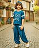 Lei-Chie Cotton Blend Woven Half Sleeves Warli Embroidered Top & Pants Set - Blue