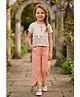 Lei-Chie Cotton Blend Woven Half Sleeves Floral Embroidered Top & Pants Set - Peach