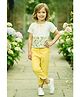 Lei-Chie Cotton Blend Woven Half Sleeves Floral Embroidered Top & Pants Set - Yellow