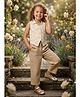 Lei-Chie Cotton Blend Woven Sleeveless Floral Embroidered Top & Pants Set - Beige