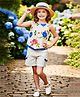 Lei-Chie Cotton Blend Woven Sleeveless Floral Embroidered Top & Shorts Set - Cream