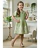 Lei-Chie Cotton Blend Woven Half Flutter Sleeves Leaves Embroidered Dress - Green