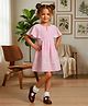 Lei-Chie Cotton Blend Woven Half Flutter Sleeves Leaves Embroidered Dress - Pink