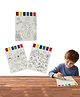 NHR Coloring Sheets with Printed Water Colors and Brush for Kids (Set of 3)