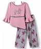 Enfance Knit Full Sleeves Top & Palazzo Set With Floral Print & Applique - Pink