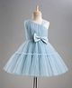 Enfance Net Woven Cold Shoulder Sleeves Yoke Party Dress With Bow Applique - Blue