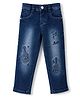 Enfance Denim Woven Full Length Washed Jeans With Guitar Embroidery - Blue