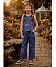 Lei-Chie Denim Woven Sleeveless Floral Embroidered Top & Pants Set - Blue