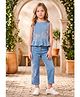 Lei-Chie Denim Woven Sleeveless Floral Embroidered Top & Pants Set - Blue