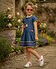 Lei-Chie Denim Woven Half Sleeves Lace Embellished Dress - Blue