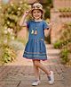 Lei-Chie Denim Woven Half Sleeves Lace Embellished Dress - Blue