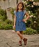 Lei-Chie Denim Woven Sleeveless Abstract Embroidered Dress - Blue