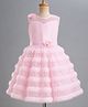 Enfance Net Woven Sleeveless Party Dress With Sequin Embellishment & Floral Applique - Pink