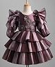 Enfance Net Woven Three Forth Sleeves Floral Applique & Sequinned Layered Party Dress - Wine