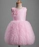Enfance Net Woven Sleeveless Foil Printed Ruffle Detailed Party Dress With Floral Applique - Pink