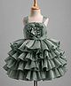 Enfance Woven Sleeveless Layered Party Dress With Floral Applique - Green