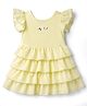 Enfance Woven Frill Cap Sleeves Text Foil Printed Fut & Flared Layered Frock - Yellow