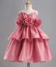 Enfance Net Woven Sleeveless Layered Party Dress With Floral Applique - Pink