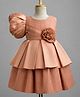 Enfance Woven One Shoulder Flower Applique Textured Layered Pleated Party Dress - Peach