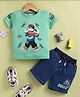 UNO KIDS 100% Lyocell Knit Half Sleeves Bunny Printed Tee & Shorts Set - Green