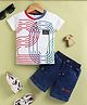 UNO KIDS Texture Knit Half Sleeves 2024 Number Printed Tee & Shorts Set - Red