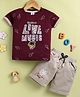 UNO KIDS 100% Lyocell Knit Half Sleeves Live Music Text Printed Tee & Shorts Set - Maroon