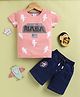 UNO KIDS 100% Lyocell Knit Half Sleeves Nasa Theme Printed Tee & Shorts - Peach