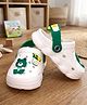 Binos Bear Applique Detailed Perforated Slingback Clogs - White & Green