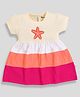 MOONKIDS 100% Cotton Knit Half Sleeves Star Fish  Embroidered Colour Blocked Dress - Multi Colour