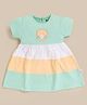 MOONKIDS 100% Cotton Knit Half Sleeves Seashell  Embroidered Colour Blocked Dress - Multi Colour
