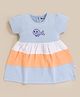MOONKIDS 100% Cotton Knit Half Sleeves Fish Embroidered Colour Blocked Dress - Multi Colour