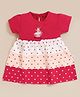 MOONKIDS 100% Cotton Knit Half Sleeves Dancing Doll Printed Colour Blocked Dress - Red