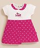 MOONKIDS 100% Cotton Knit Half Sleeves Hearts & Sweet Candy Text Printed Dress - Fuchsia