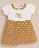MOONKIDS 100% Cotton Knit Half Sleeves Hearts & Sweet Candy Text Printed Dress - Brown