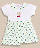 MOONKIDS 100% Cotton Knit Half Sleeves Bow & Cherry Printed Dress - Mint & White