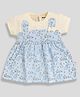 MOONKIDS 100% Cotton Knit Half Sleeves Bow Applique Detailed Bunny Printed Dress - Blue