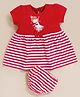 MOONKIDS 100% Pure Cotton Knit Half Sleeves Girl Printed & Striped Dress With Bloomers - Red