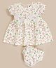 MOONKIDS 100% Pure Cotton Knit Half Sleeves Floral Printed Dress With Bloomers - Cream
