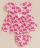 MOONKIDS IMOONKIDS 100% Pure Cotton Knit Half Sleeves Floral Printed Dress With Bloomers - Cherry