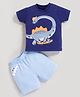 MOONKIDS 100% Pure Cotton  Knit Half Sleeves Dinosaur Printed & Patch Detailed Tee & Shorts Set - Blue