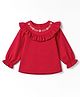Babyhug Cotton Woven Top with Full Sleeves and Floral Embroidery in Red for 9-12 Months
