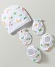 Babyhug 100% Cotton Knit Fruits Printed Cap Mittens & Booties Set Multicolor - Diameter 16 cm
