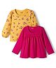Honeyhap Premium 100% Cotton Knit Full Sleeves Floral Printed Tops Pack Of 2 - Yellow & Dark Pink