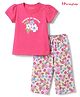 Honeyhap Premium 100% Cotton Knit Half Sleeves T-Shirt & Pyjama Night Suit with Bio Finish Floral Print - Pink
