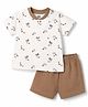 Pink Rabbit Sinker Knit Half Sleeves T-Shirt & Shorts Set With Giraffe Print - Brown