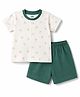 Pink Rabbit Sinker Knit Half Sleeves T-Shirt & Shorts Set With Animal Print - Dark Green