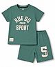 Pink Rabbit Sinker Knit Half Sleeves T-Shirt & Shorts Set With Text Print - Green